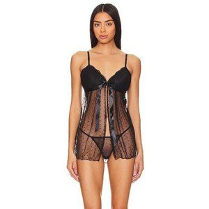 Flora Black Babydoll and Thong Set